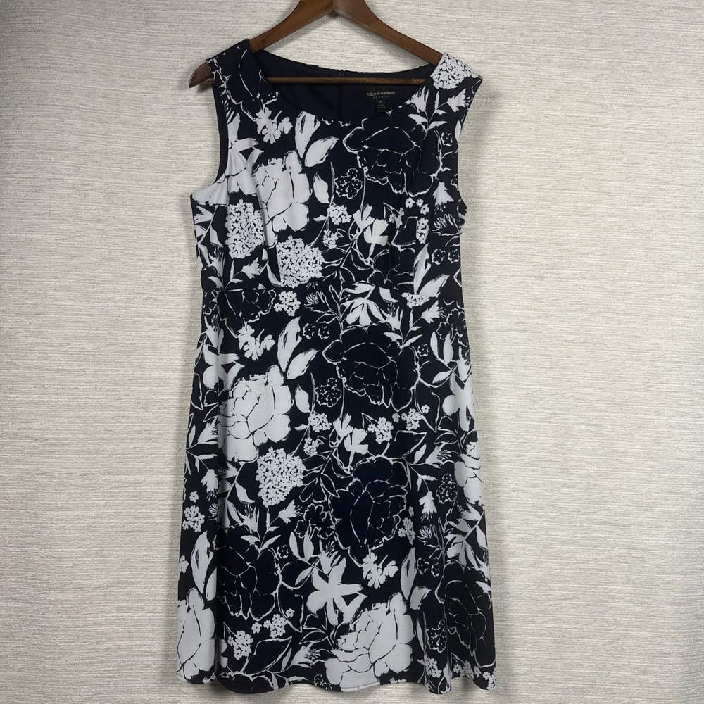 Connected Apparel Plus Size 16 Navy White Floral Midi Dress Sleeveless Career